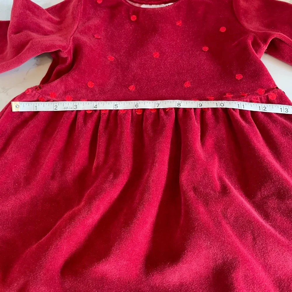 H&M Girls Long Sleeve Slip On Dress of Brick Red Velvet Size 3-4Y